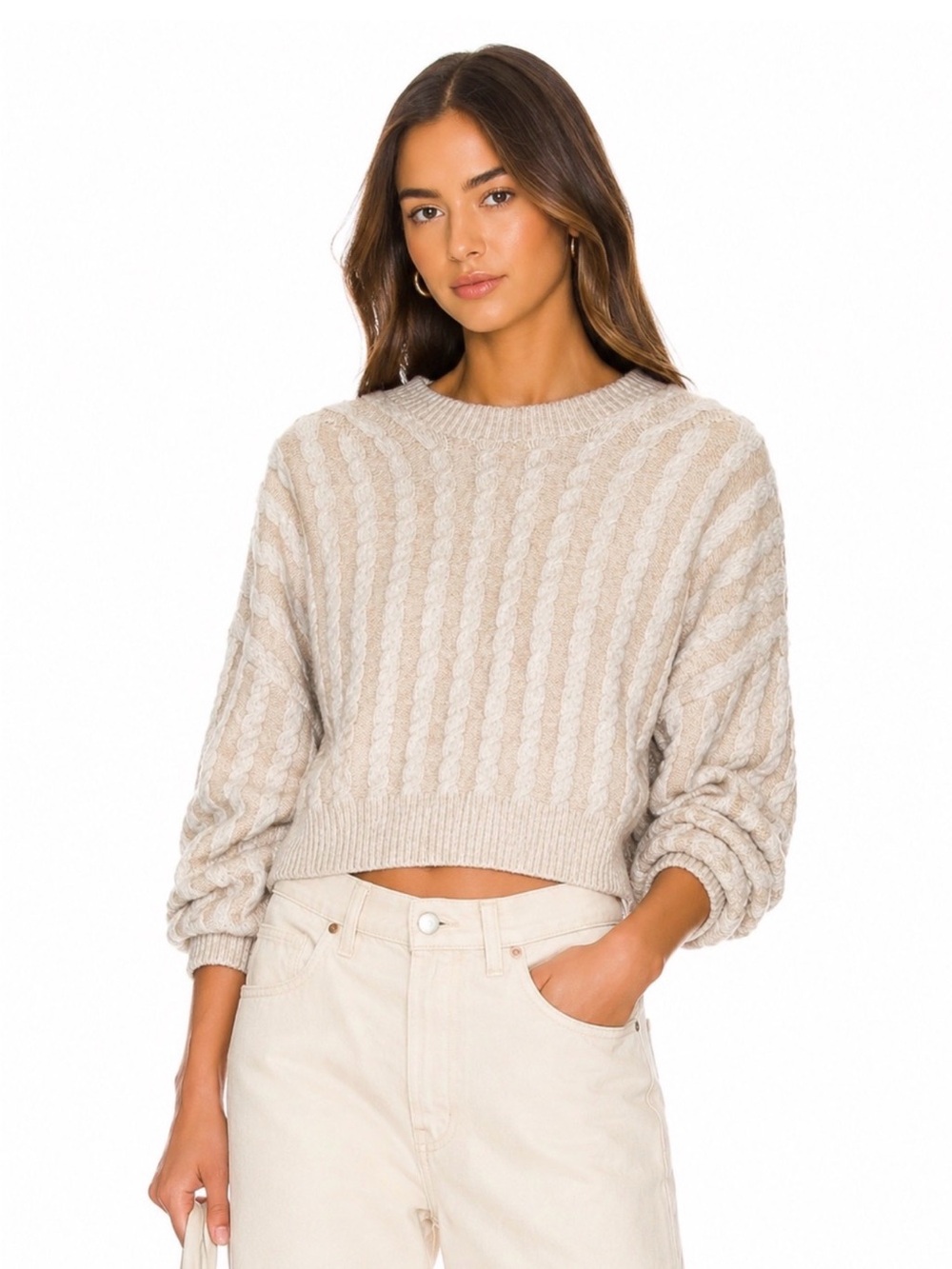 House of Harlow 1960 Cable Knit Sweater in Beige size Medium $179
